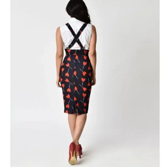 Unique Vintage Black and Red Pencil Skirt - Picture 3 of 15